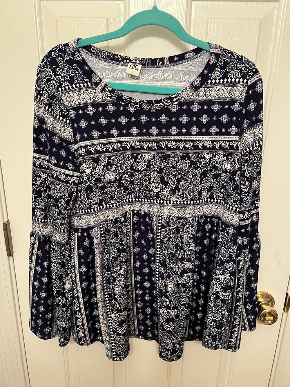Sew In Love Navy and White Printed Peasant Tunic